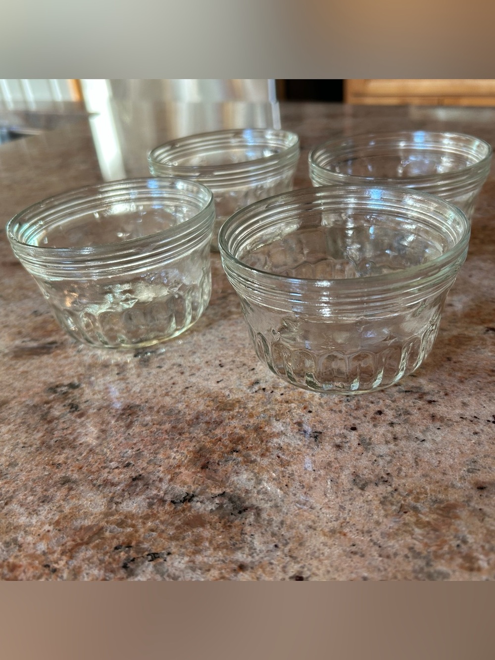 Antique Hazel-Atlas Ribbed Clear Glass Ramekins Set of (4) Half Pint 8oz 2.5”H